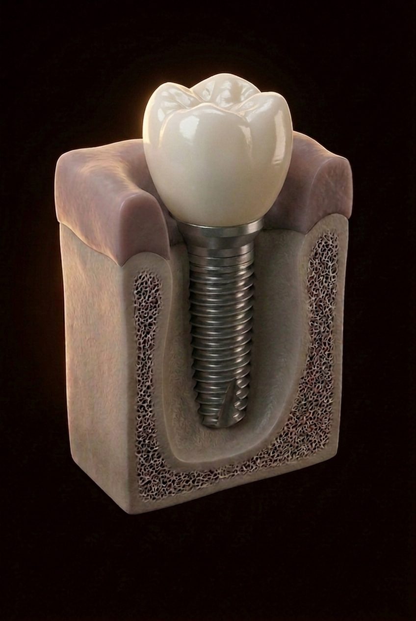 A completed implant with its crown